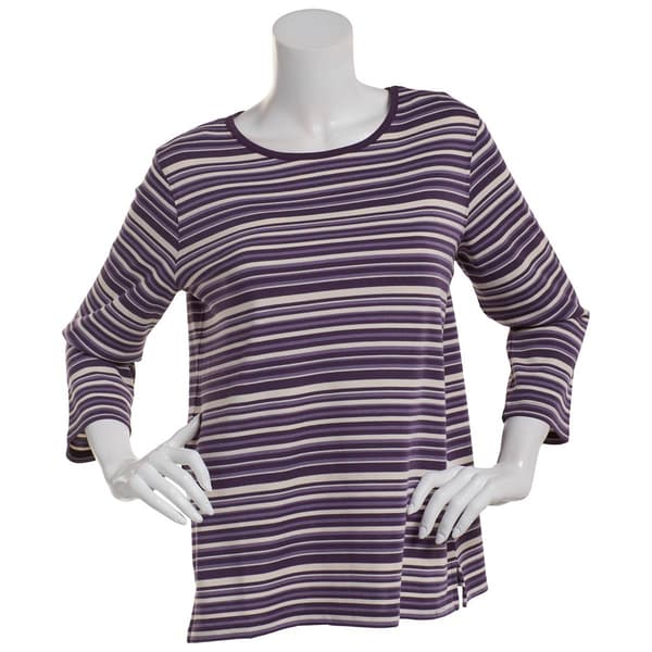 Plus Size Hasting & Smith 3/4 Sleeve Stripe Open Crew Neck Top