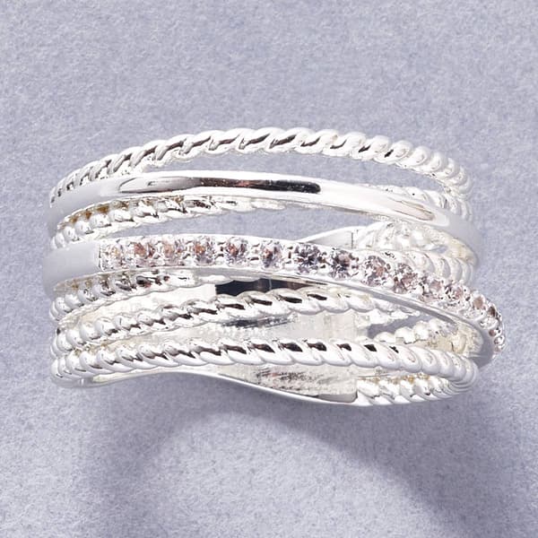Ashley Cooper(tm) Textured Multi-Band Ring with Clear CZ Pave