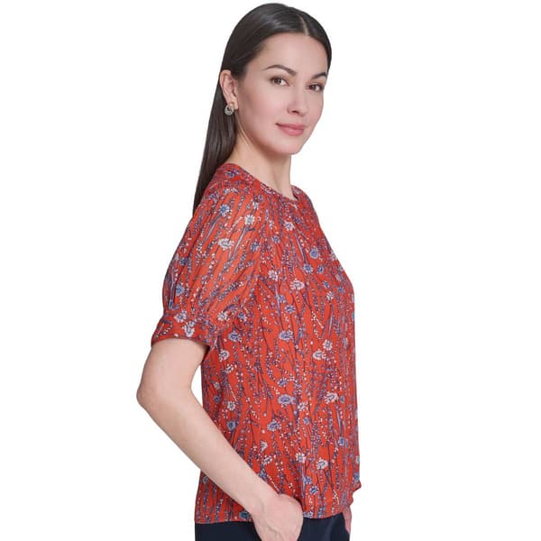 Womens Tommy Hilfiger Short Puff Sleeve Ditsy Floral Blouse