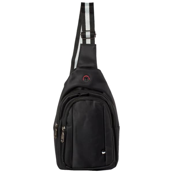 Mens Nylon Sling Bag with Striped Strap - Black - image 