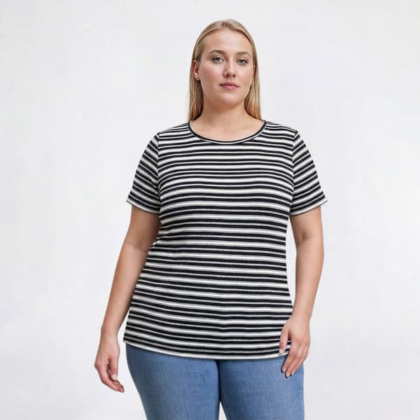 Plus Size Hasting & Smith Short Sleeve Stripe Round Neck Tee