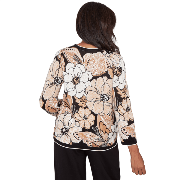 Petite Alfred Dunner Seville Jacquard Floral Butterfly Sweater