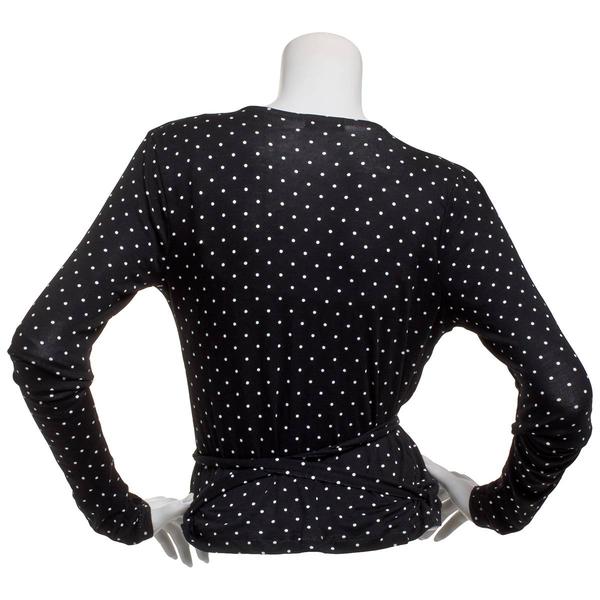 Juniors No Comment Jersey Surplice Neck Tie Back Top - Dots