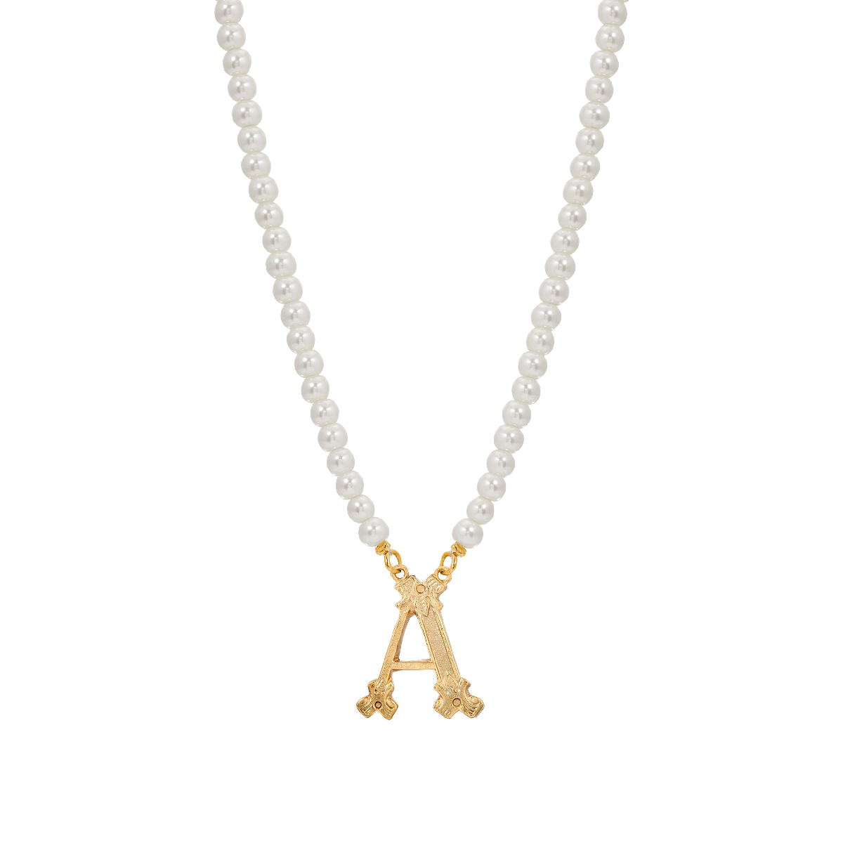 1928 16in. Gold-Tone A Initial Pearl Pendant