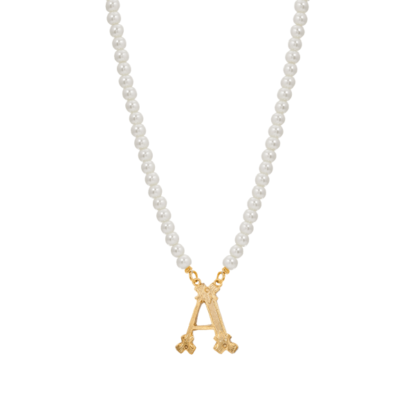 1928 16in. Gold-Tone A Initial Pearl Pendant - image 
