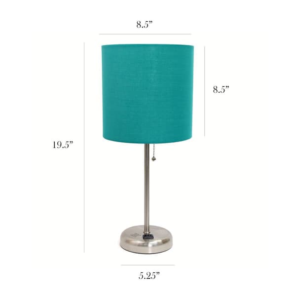 LimeLights Brush Steel Lamp w/Charging Outlet/Teal Shade-Set of 2