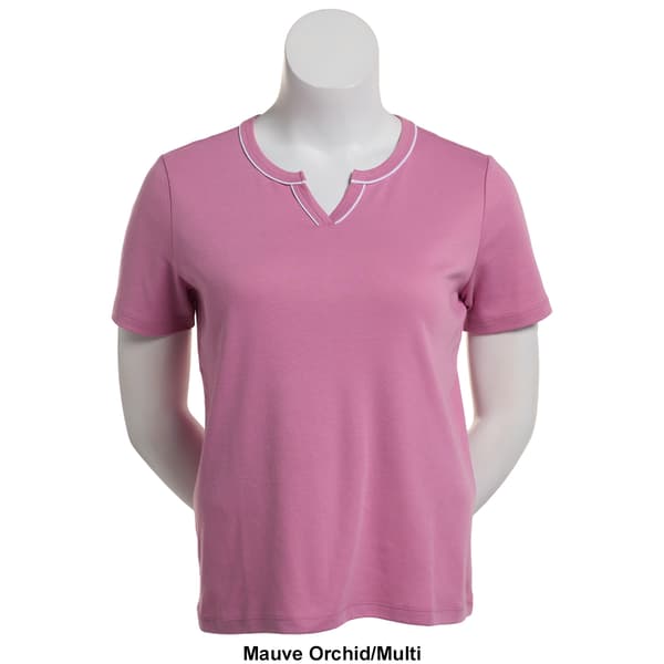 Womens Hasting & Smith Short Sleeve Split Neck Piped Tee