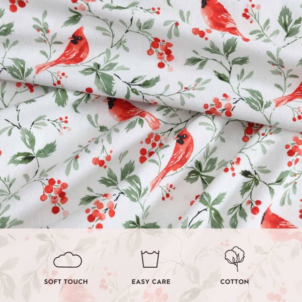 Laura Ashley Jolly Cardinals Cotton Flannel Sheet Set