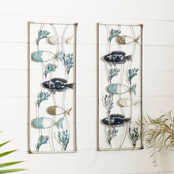 9th & Pike® Large Fishes with Seaweed Wall Décor - Set of 2
