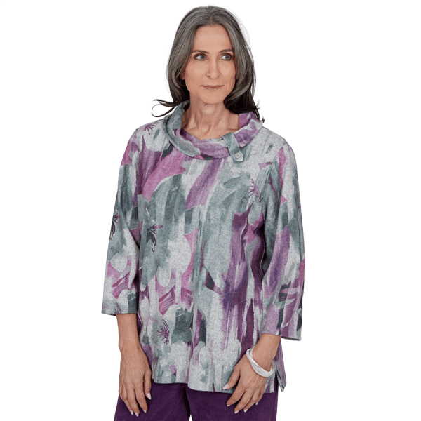 Womens Alfred Dunner Vail Floral Brushstroke Cowl Neck Blouse