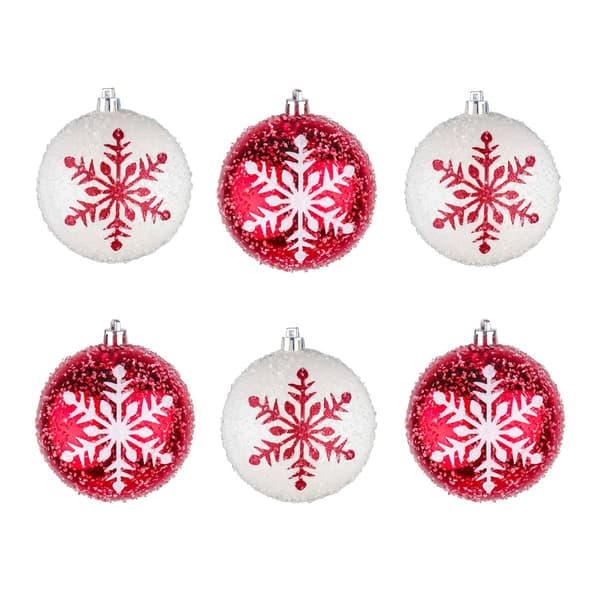 National Tree 6pc. Red & White Snowflake Shatterproof Ornaments