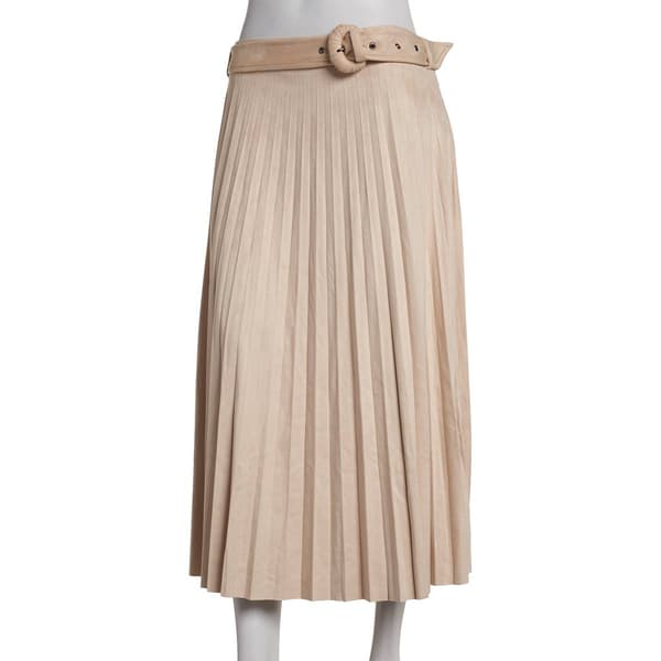 Womens Nicole Miller Light Weight Suede Belted Pleat Skirt
