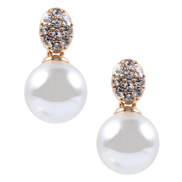 Anne Klein Gold-Tone Crystal & White Pearl Drop Earrings - image 