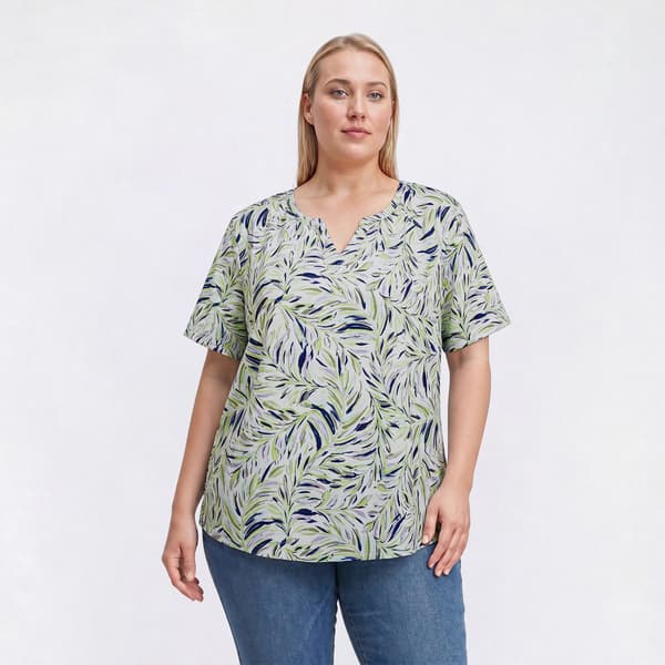 Plus Size Emily Daniels Short Sleeve Leaf Split Neck Blouse - image 