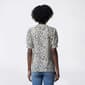 Womens Notations Short Puff Sleeve Abstract Leaf Bar Neck Blouse - image 2