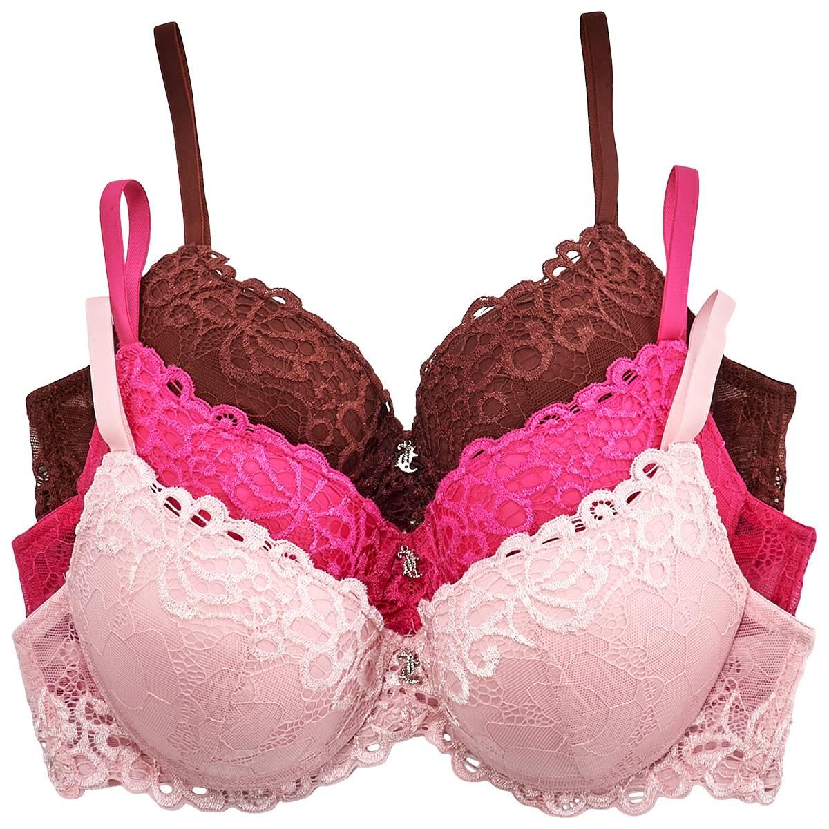 Open Video Modal for Juniors Juicy Couture Rhinestone Logo Charm Bras - JC2041-3PKDT