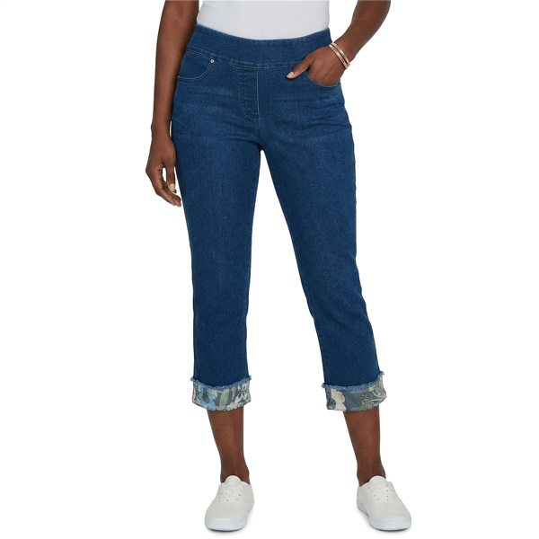Womens Alfred Dunner Indigo Girls Floral Hem Pull On Jeans - image 