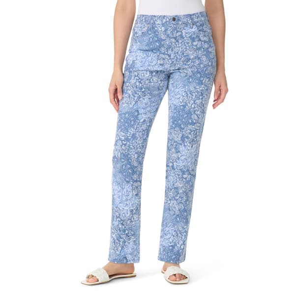 Womens Gloria Vanderbilt Amanda Floral 5-Pocket Straight Jeans - image 