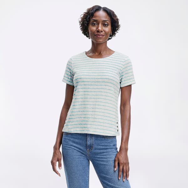 Womens Napa Valley Short Sleeve Stripe Jacquard Blouse