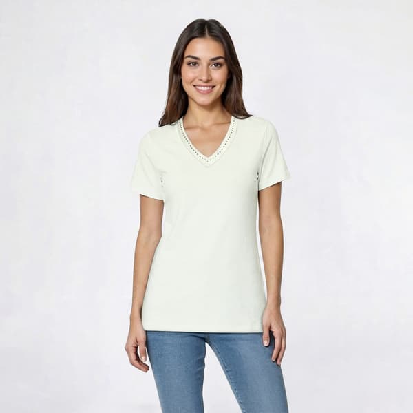 Womens Hasting & Smith Short Sleeve Solid V Neck Tee