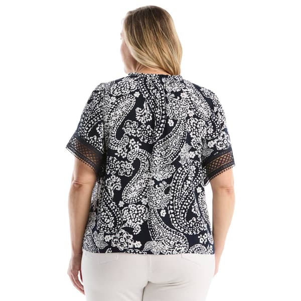 Plus Size Rafaella® Short Flutter Lace Sleeve Paisley Blouse