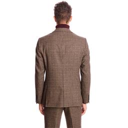 Mens Paisley & Gray Plaid Peak Suit Jacket - Teal/Brown