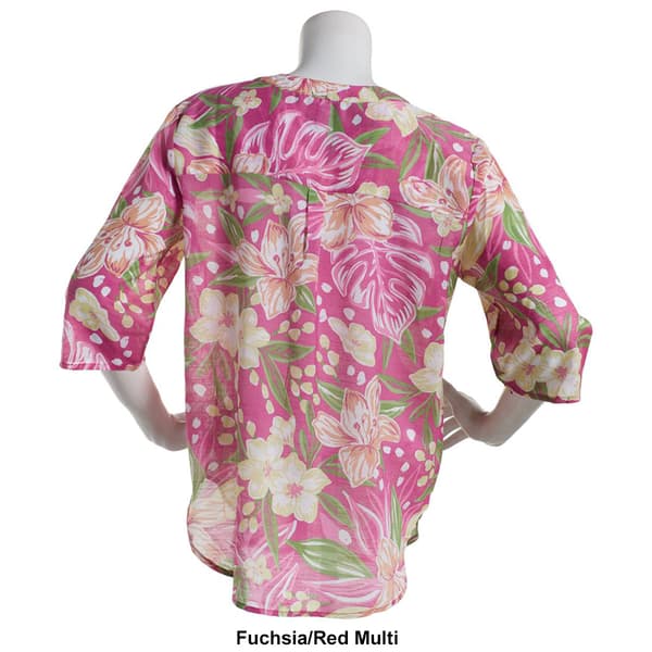 Petites Preswick & Moore&#174; Elbow Sleeve Tropical Button Blouse