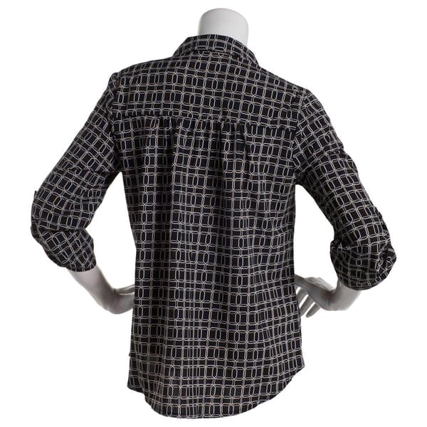 Womens Notations Geometric Equipment Casual Button Down - image 