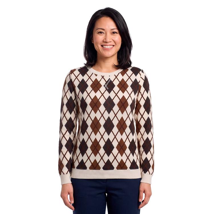 Womens Emily Daniels Long Sleeve Argyle Hacci Sweater - Tan