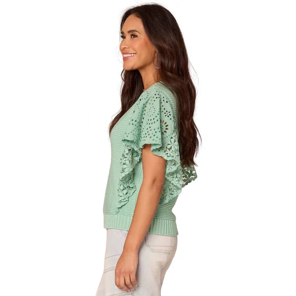 Womens Democracy Flutter Sleeve Eyelet Floral Lace Blouse