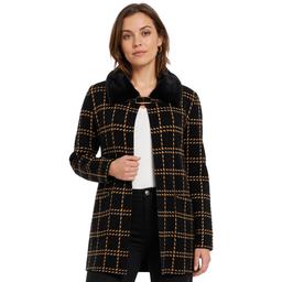 Womens Badgley Mischka Long Sleeve Plaid Fur Collar Coatigan