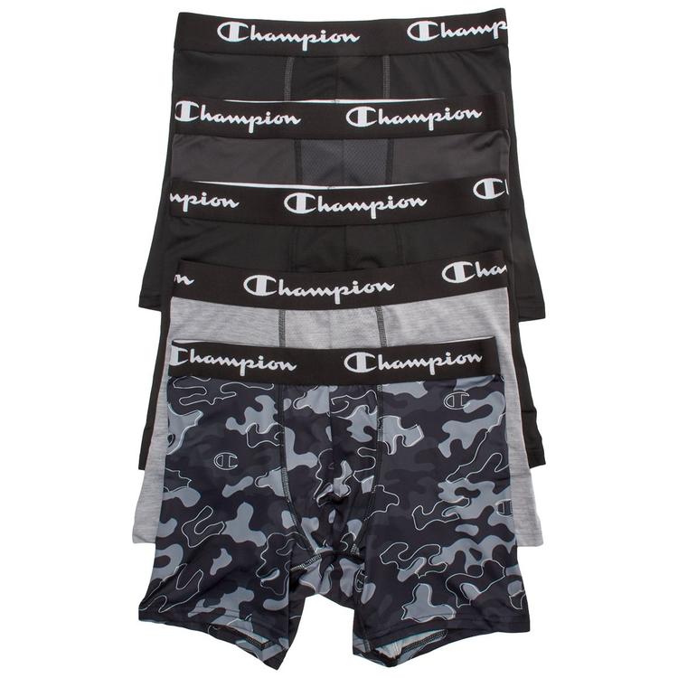 Mens Champion(R) 5pk. Performance Boxer Briefs - Grey/Black