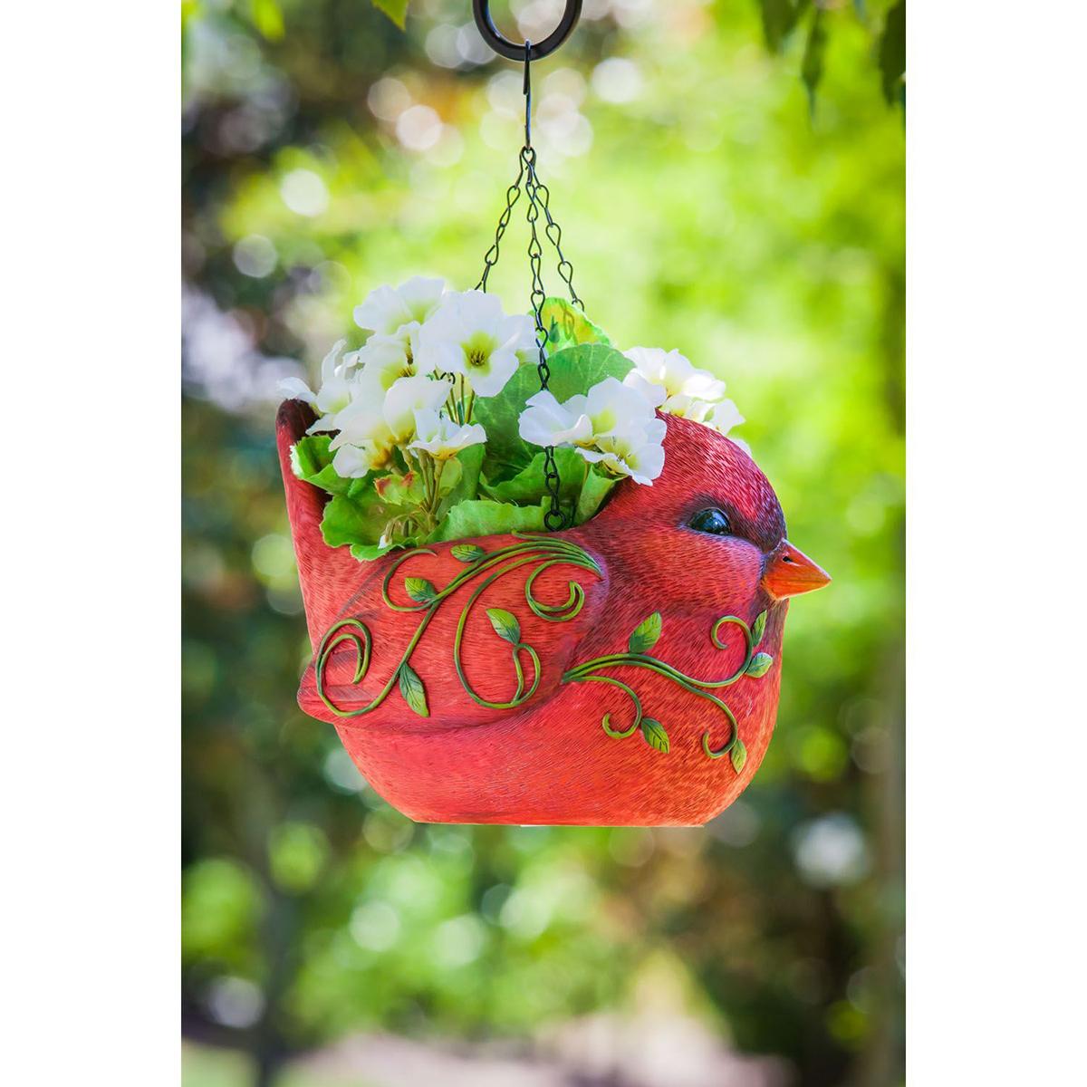 Evergreen Red Cardinal Hanging Portly Bird Planter