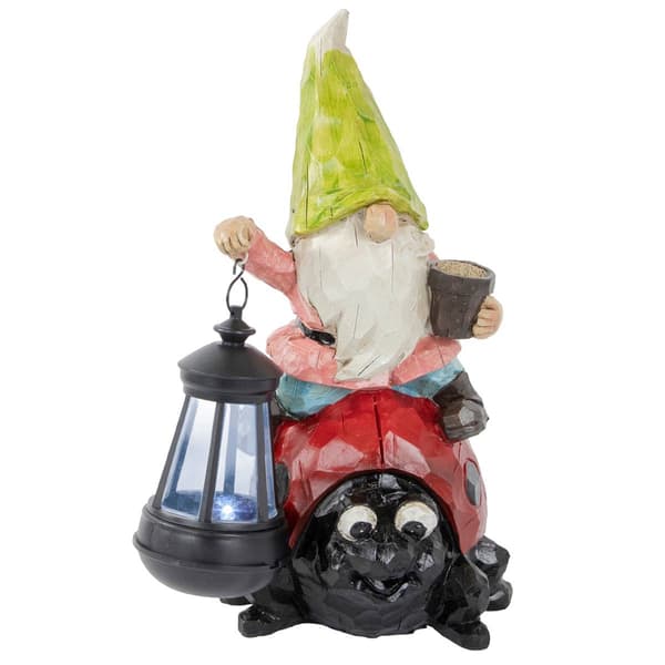 Northlight Seasonal Solar LED Gnome & Ladybug Garden Statue - image 