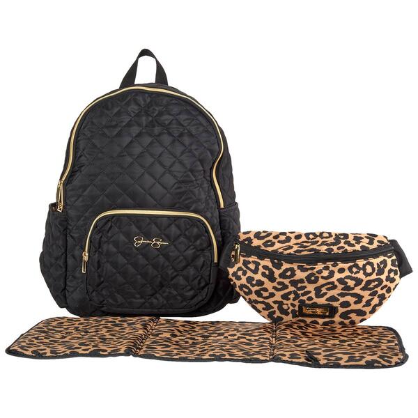 Jessica Simpson 3pc. Leopard Quilted Backpack Diaper Bag Set - image 