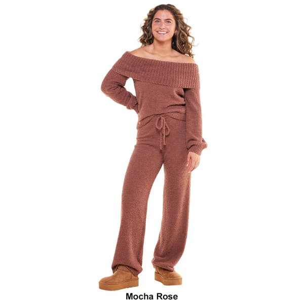 Juniors Pink Rose Prairie 2pc. Boucle Sweater &amp; Lounge Pants Set