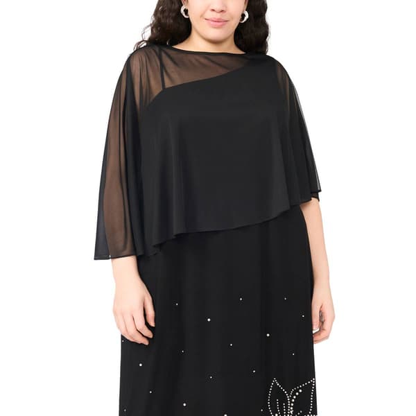 Plus Size MSK Sequin Gown with Asymmetric Cape Overlay