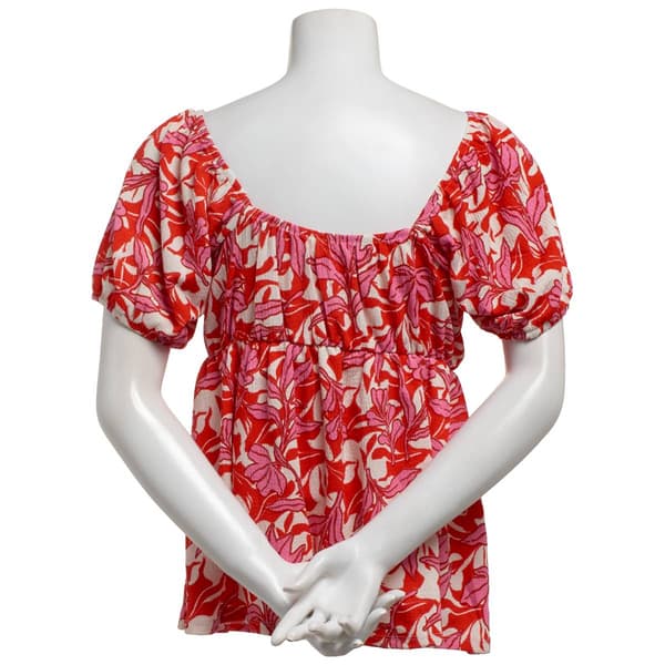 Womens BB Dakota Short Puff Sleeve Sweetheart Leaf Blouse