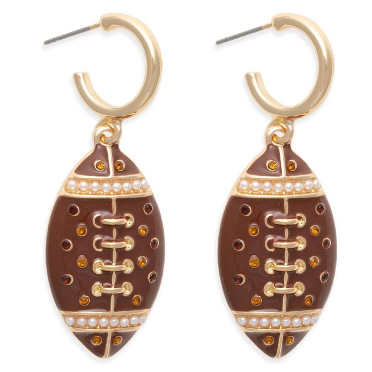 Gold-Tone Football Charm Drop Earrings