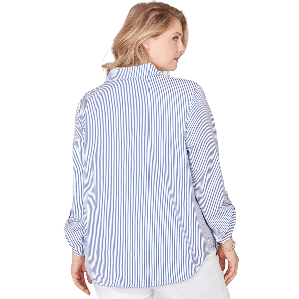 Plus Size Ruby Rd. Set Sail 3/4 Sleeve Knot Front Stripe Blouse