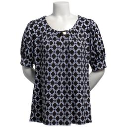 Petite Notations Short Sleeve Bar Neck Diamond Blouse
