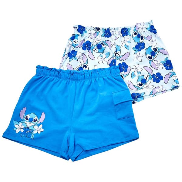 Girls (7-12) Disney 2pk. Stitch Solid Cargo & Floral Shorts - image 