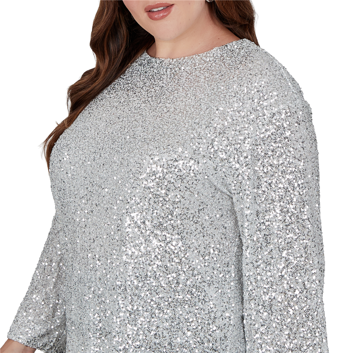 Plus Size Skye’s the Limit Icy Blue Sparkle Allover Sequin Blouse