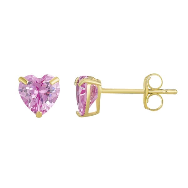 10kt. Gold 6mm Heart Shaped Cubic Zirconia Stud Earrings - image 