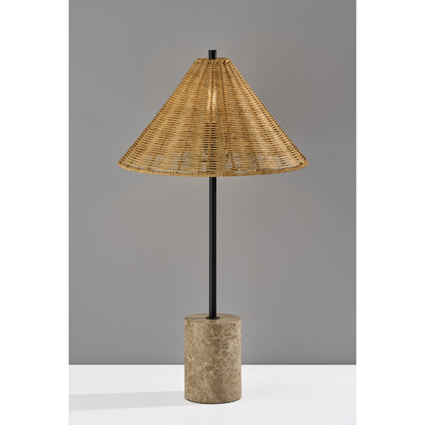 Adesso Rayne Brown Marble Base Table Lamp with Rattan Shade