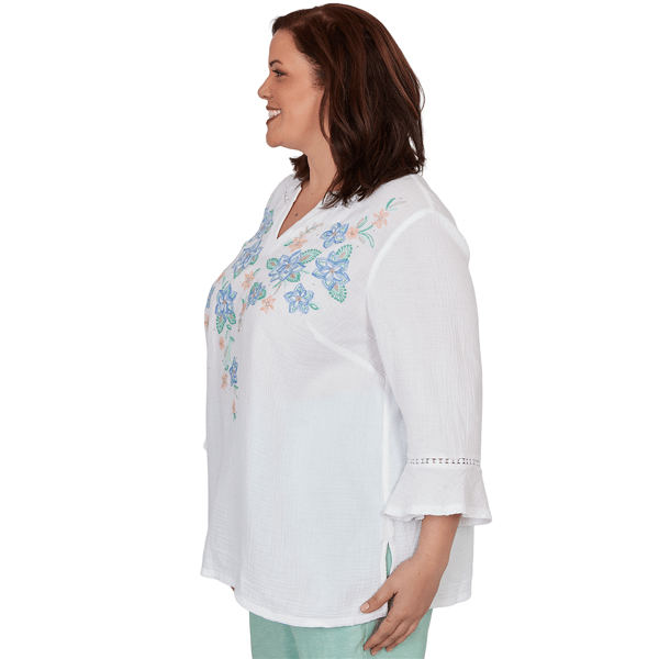 Plus Size Alfred Dunner Caribbean Blues 3/4 Flounce Sleeve Blouse