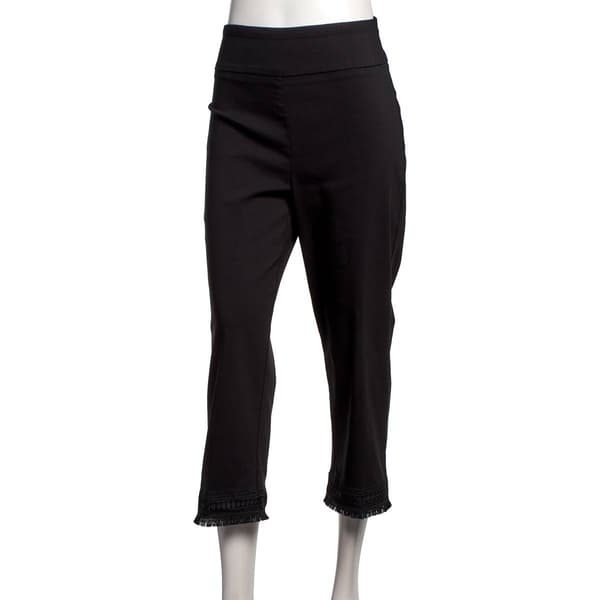 Womens Zac & Rachel 22in. Solid Embroidered Fringe Crop Pants