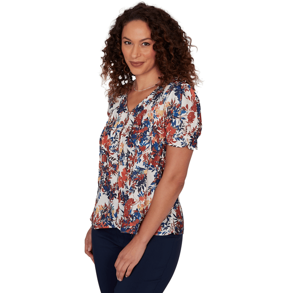 Womens Emaline Summer In The City Puff Sleeve Pleated Blouse
