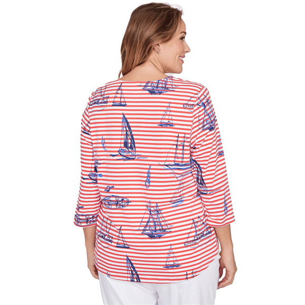 Plus Size Ruby Rd. Must Haves II 3/4 Sleeve Stripe Sailboat Tee