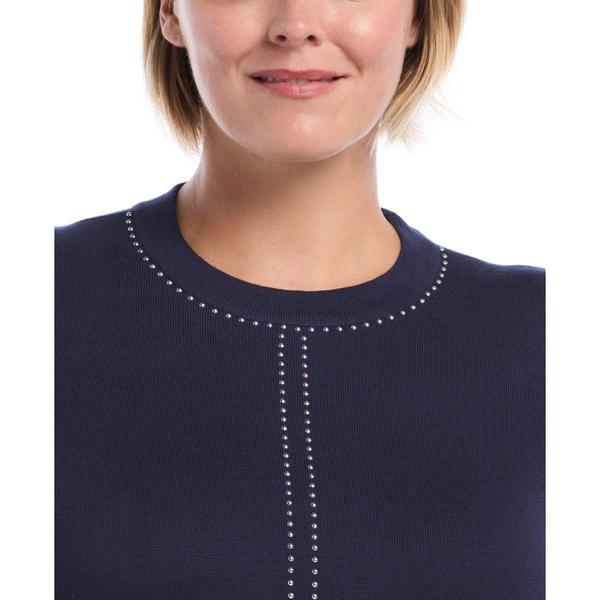 Plus Size Rafaella® Long Sleeve Solid Studded Crew Neck Sweater